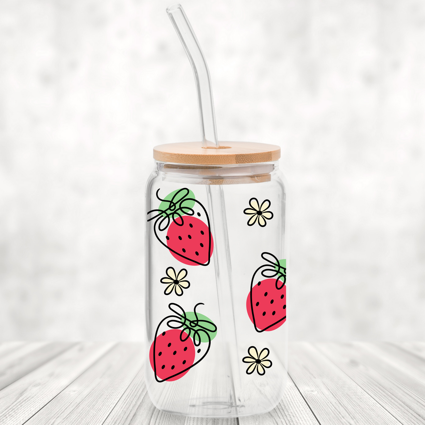 Simple Strawberry Glass Can– 16 oz