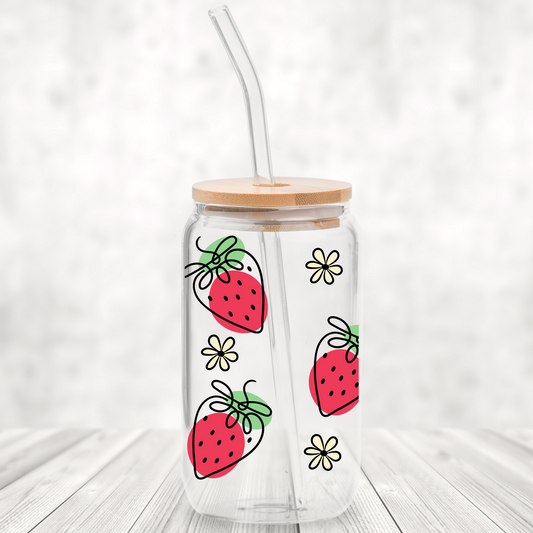 Simple Strawberry Glass Can– 16 oz