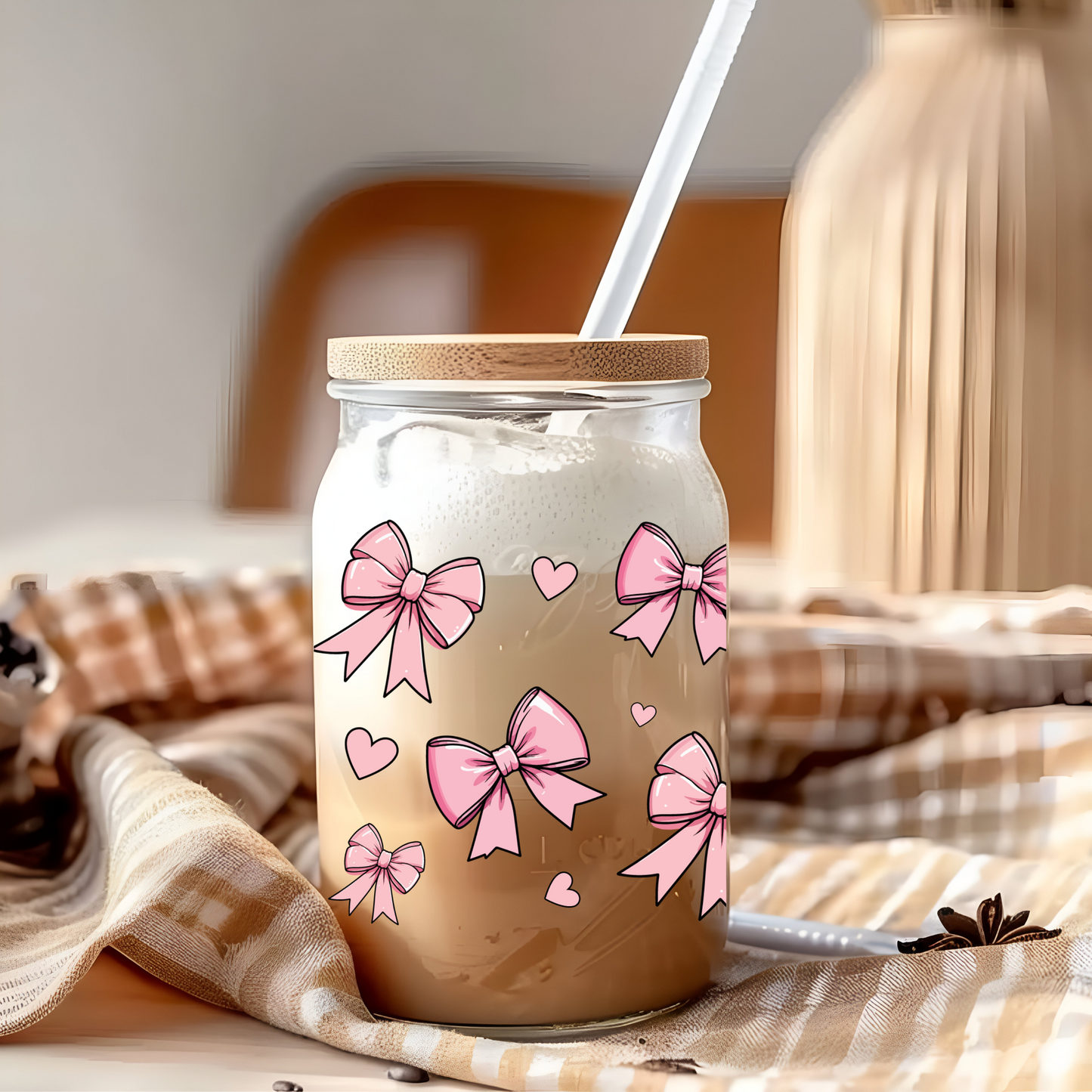 Pretty in Bows Glass Can– 16 oz