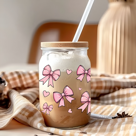 Pretty in Bows Glass Can– 16 oz